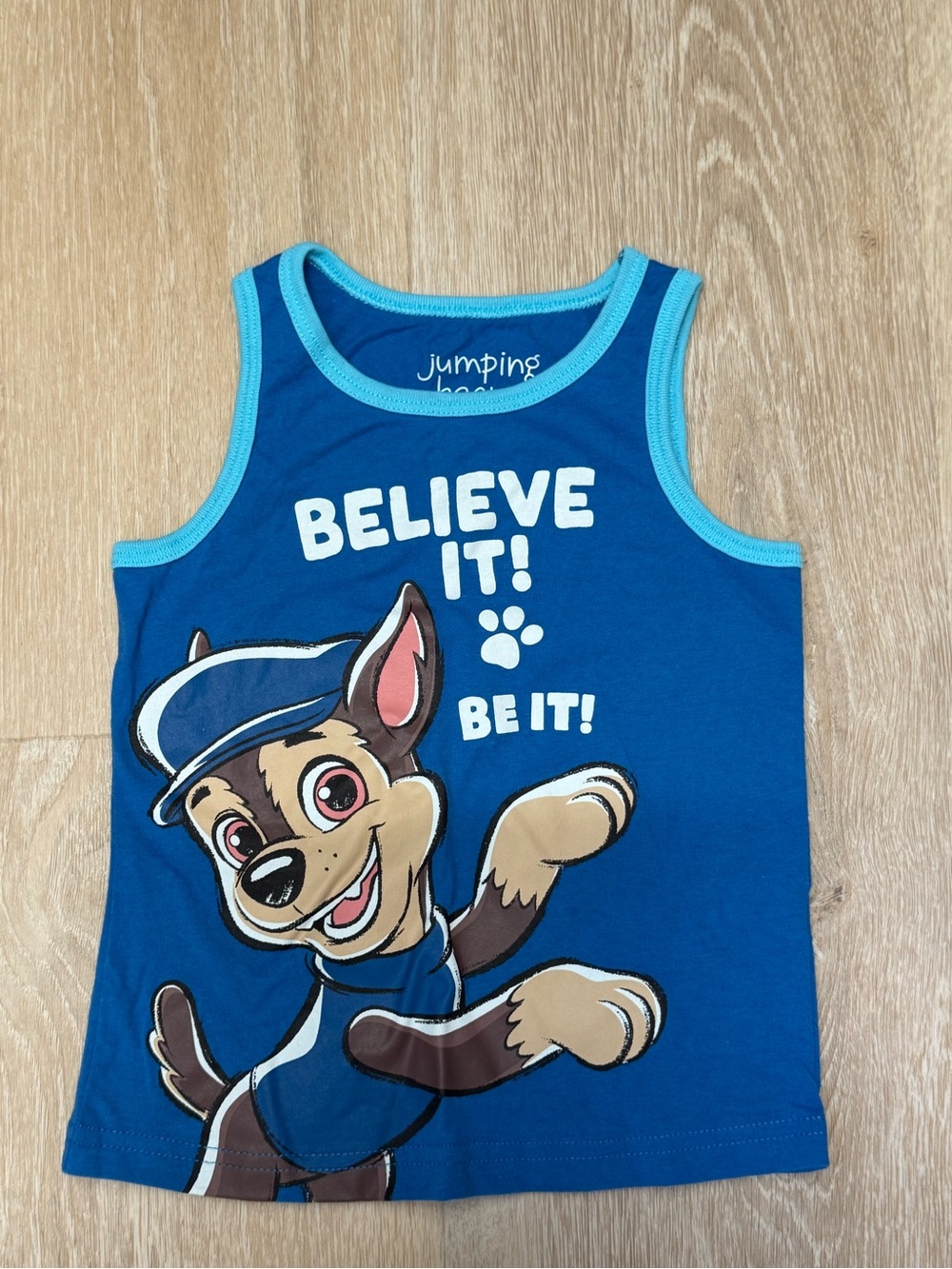 jumping beans Blue Tank Top with Dog Graphic and Aqua Trim